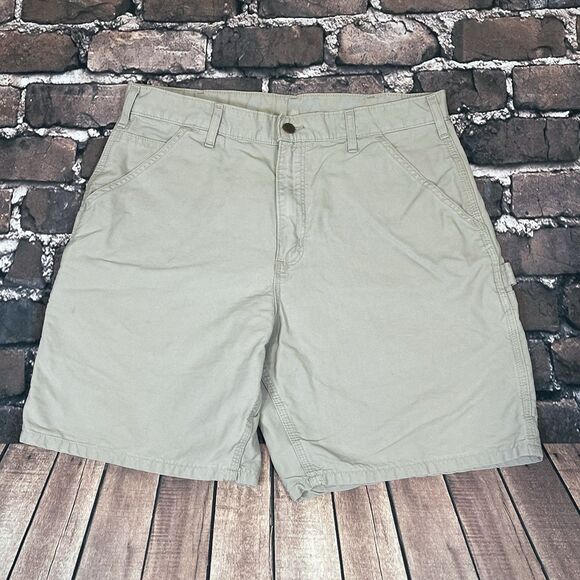 Vintage Carhartt Carpenter Canvas Shorts 34 Skater Workwear B144 Tan Khaki - Picture 4 of 14